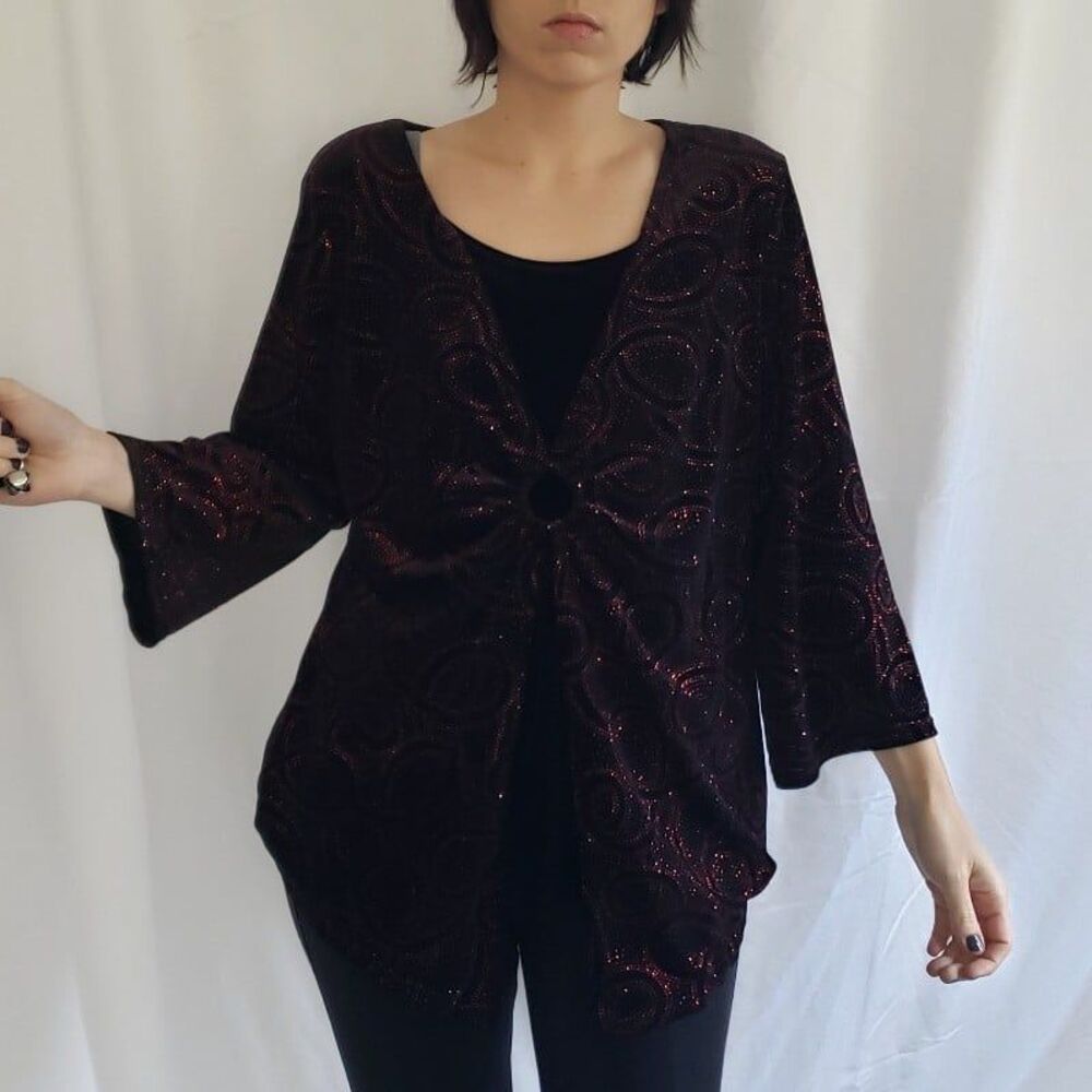 Vlack‎ Velvet with Red Glitter Layered Top